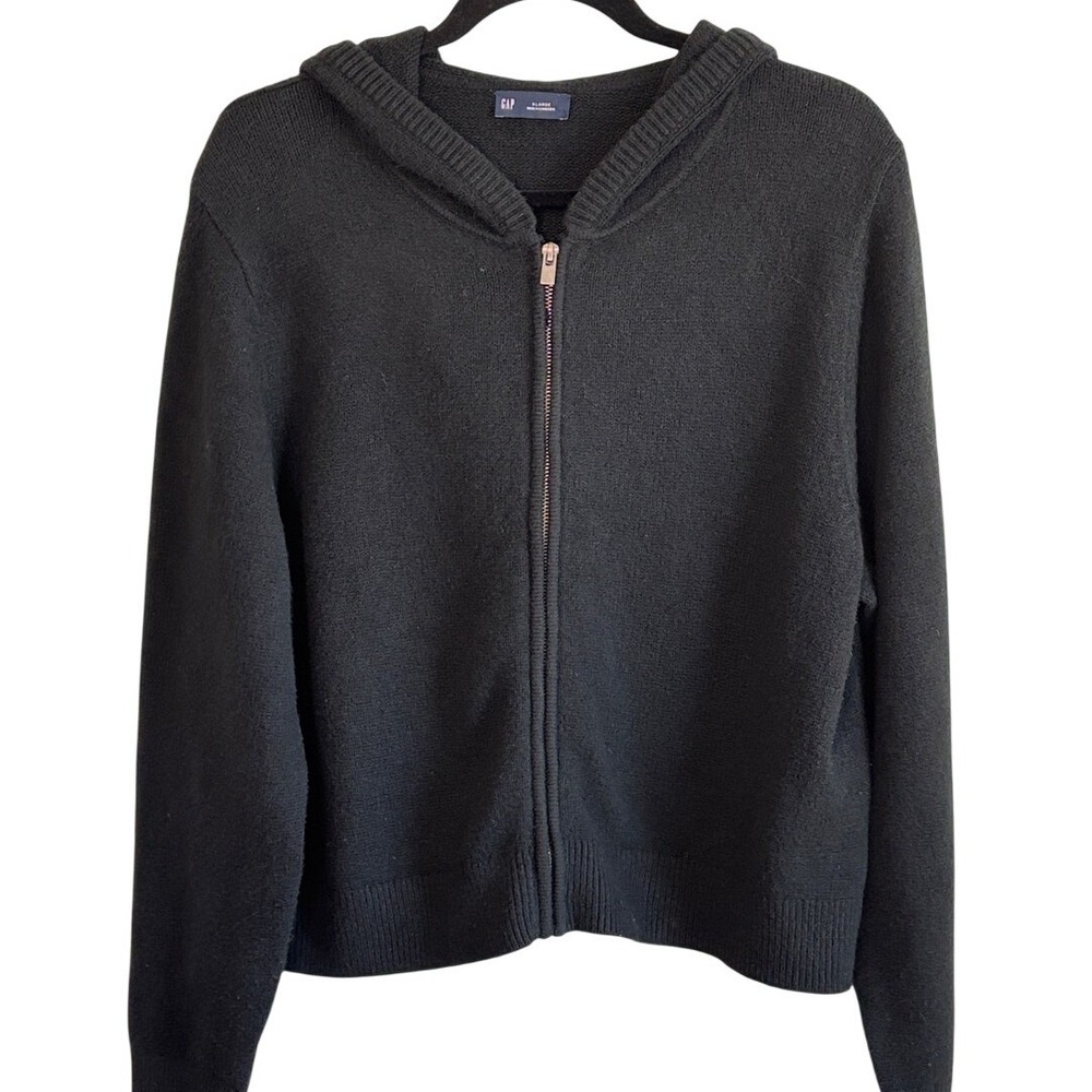 Gap CashSoft Jersey Hoodie Black Womens XL Full Zip Ribbed Knit Sweater Consign